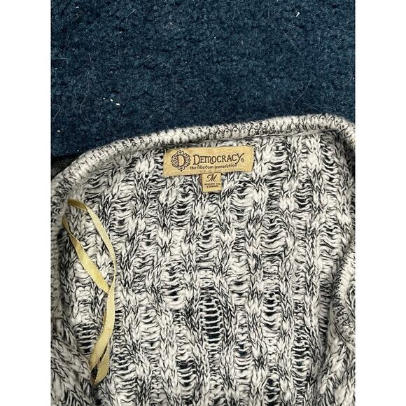 Democracy Open Front Cardigan Sweater Medium Draped edgy Faux Leather Detail - Picture 3 of 4